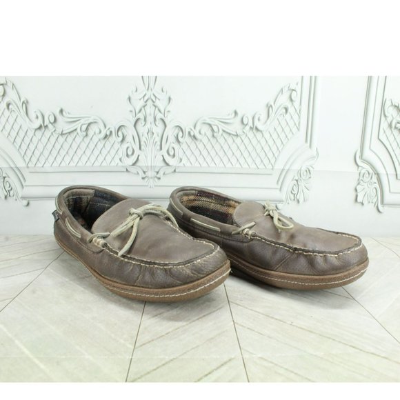 LL Bean Brown Leather Flannel Lined Handsewn Moccasin Slippers Size 11 M - Picture 3 of 9